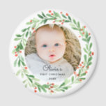 Imã Baby 1rua Foto de Natal Magnet<br><div class="desc">Bebê Primeiro Imagem de Natal</div>