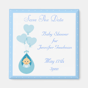Imã Baby Boy & Balloons Blue Save the Date Chá de fra