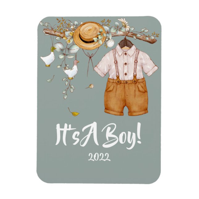 Ímã Baby Boy Boho Greenery Rustic (Vertical)