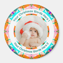 Imã Baby First Christmas Orange Teal Family Photo Gift