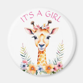 Imã Baby Giraffe Floral, é uma garota | CHÁ DE FRALDAS