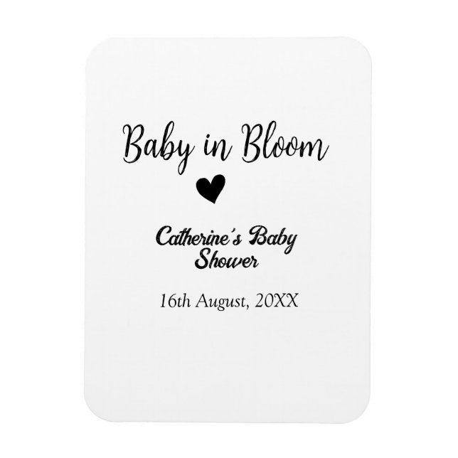 Ímã Baby in bloom baby shower simple black heart date (Vertical)