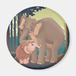 Imã Baby Mammoth com sua mãe adotiva de elefante