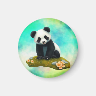 Imã Baby Panda Cheirando as Flores