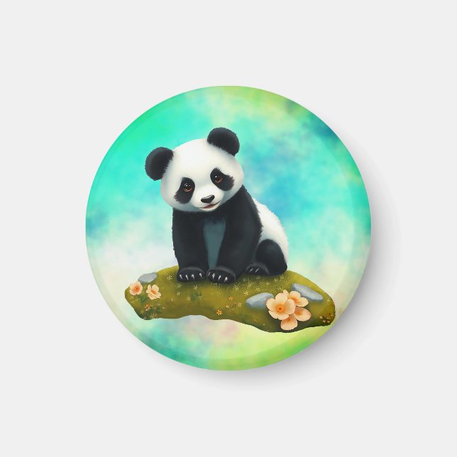 Imã Baby Panda Cheirando as Flores (Frente)