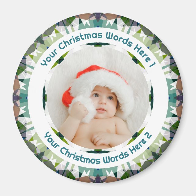 Imã Baby’s First Christmas Green Photo Gift Keepsake (Frente)
