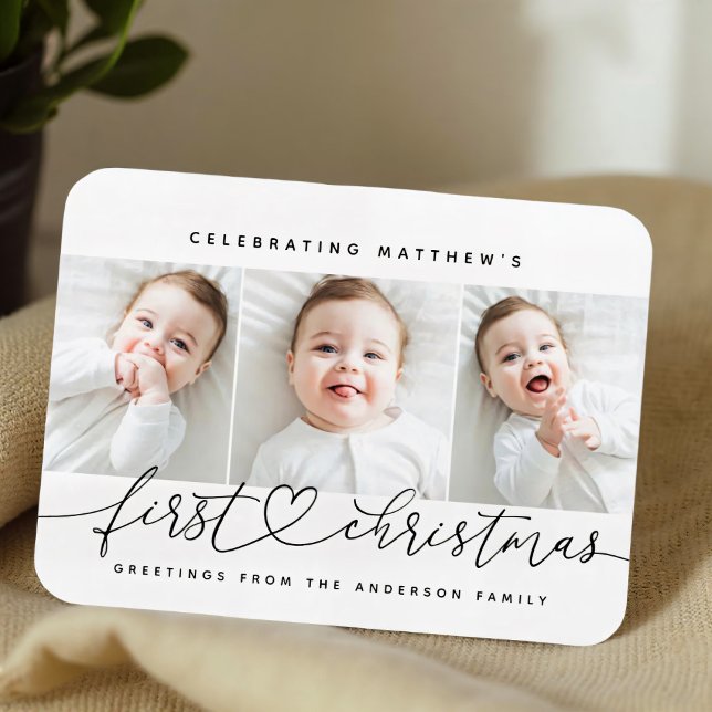 Ímã Baby's First Christmas Modern Simple 3 Photo (Criador carregado)