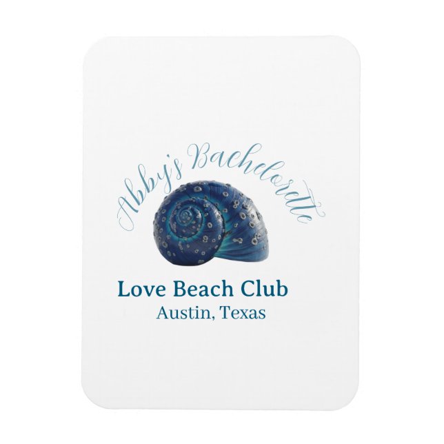 Ímã Bachelorette party beach club blue sea shell name  (Vertical)