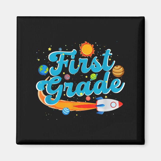 Imã Back to school outer space teacher first grade (Frente)