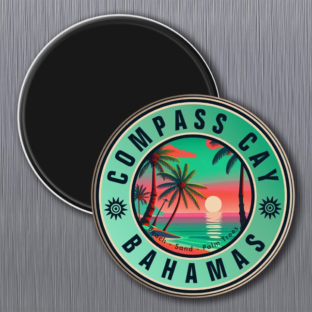 Imã Bahamas Cay Compass Retro Seagull Souvenir 1950 (Criador carregado)