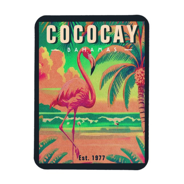Ímã Bahamas CocoCay Retro Flamingo Souvenir 1950 (Vertical)