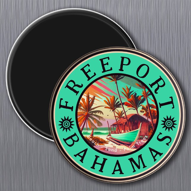 Imã Bahamas Freeport Retro Sunset Viagem Souvenir 1950 (Criador carregado)