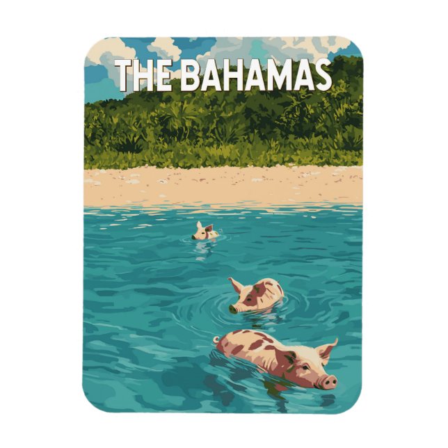 Ímã Bahamas Ilustração Viagem Art Vintage (Vertical)