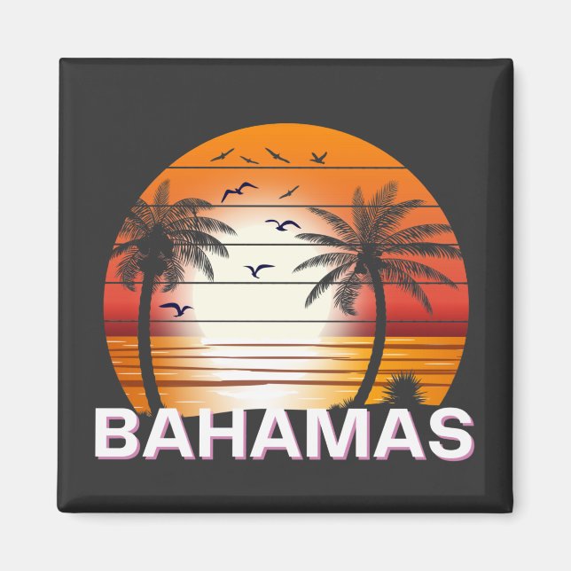 Imã Bahamas Vintage Palm Trees Summer Beach (Frente)