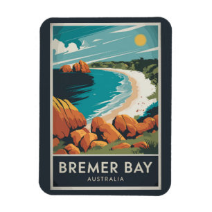 Ímã Baía Bremer Austrália Ilustração Arte Viagem Retro