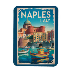 Ímã Baía de Nápoles Ilustração Arte de Viagem Vintage