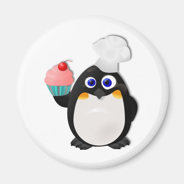 Imã Baker Penguin com Cupcake II (Frente)