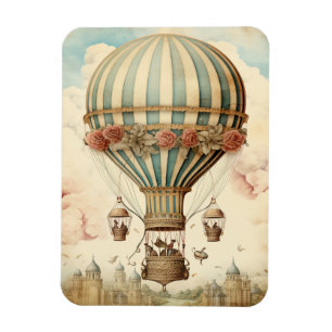 Ímã Balão de Ar Quente com Stripe Azul Floral Vintage