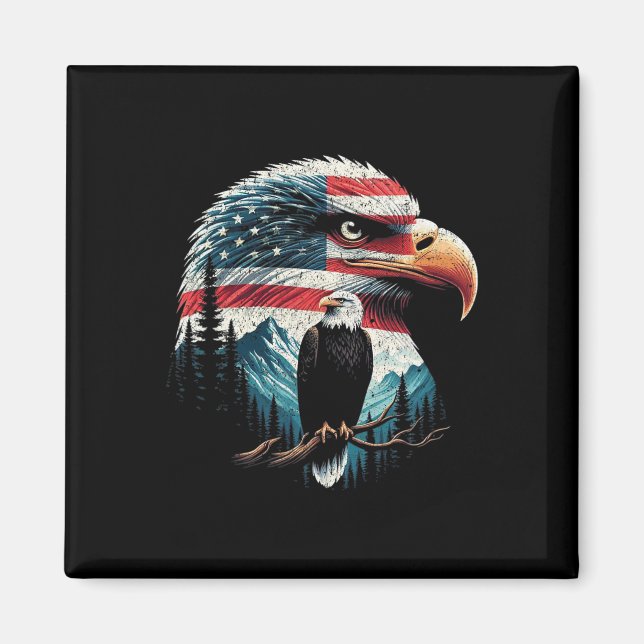 Imã Bald Eagle American Flag Para 4 De Julho De Red Wh (Frente)