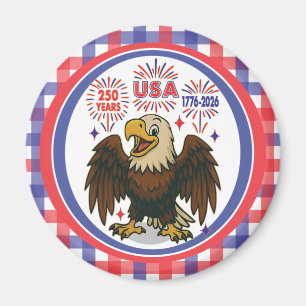 Imã Bald Eagle com Fireworks - EUA 250 Anos 1776-2026