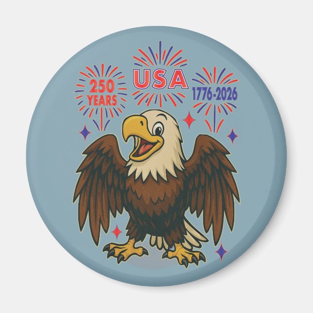 Imã Bald Eagle com Fireworks - EUA 250 Anos 1776-2026 (Frente)