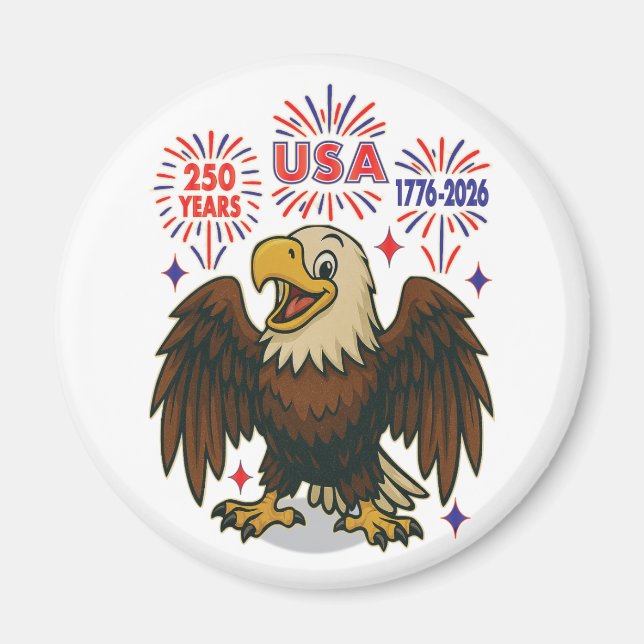 Imã Bald Eagle com Fireworks - EUA 250 Anos 1776-2026 (Frente)