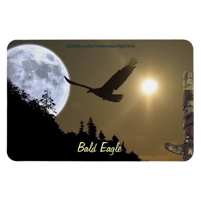 Ímã Bald Eagle Totem & Super Moon Wildlife Magnet (Horizontal)