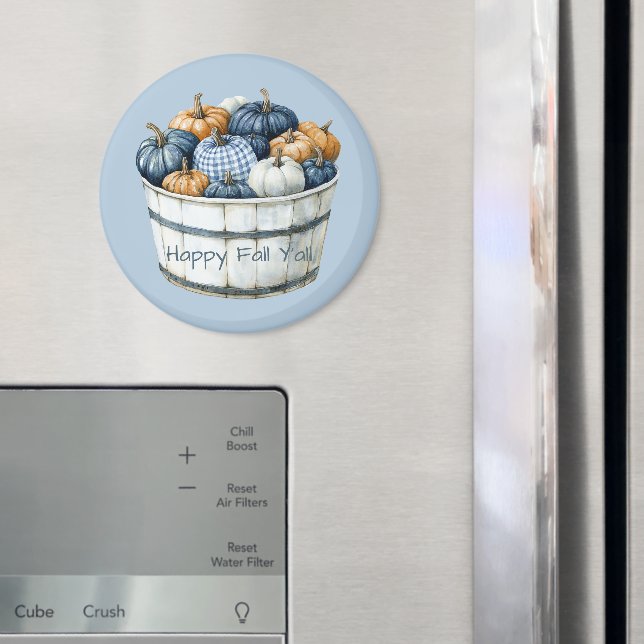 Imã Balde de Abóboras Laranja Xadrez Branco Azul   (In Situ (Fridge))