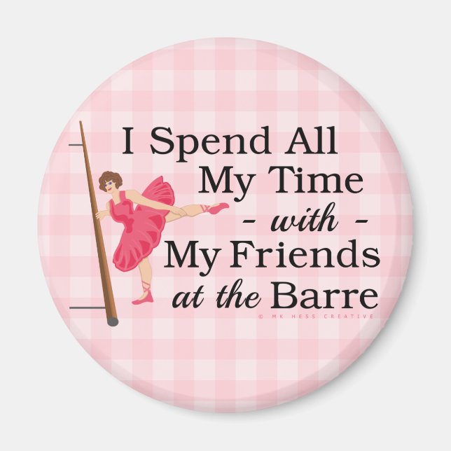 Imã Balé bonito Barre Funny Ballerina Dancer Gingham (Frente)