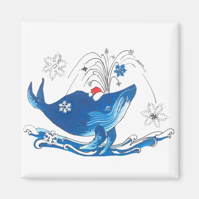 Imã Baleia-de-Natal-jubarte com Santas Hat Snowflake (Frente)