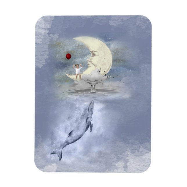 Ímã Baleia e Lua Azuis e Bonita, fantasia (Vertical)