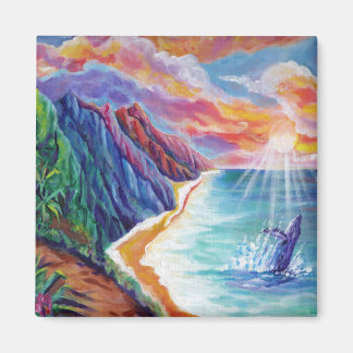 Imã Baleia-jubarte havaiana e Na Pali de Kauai