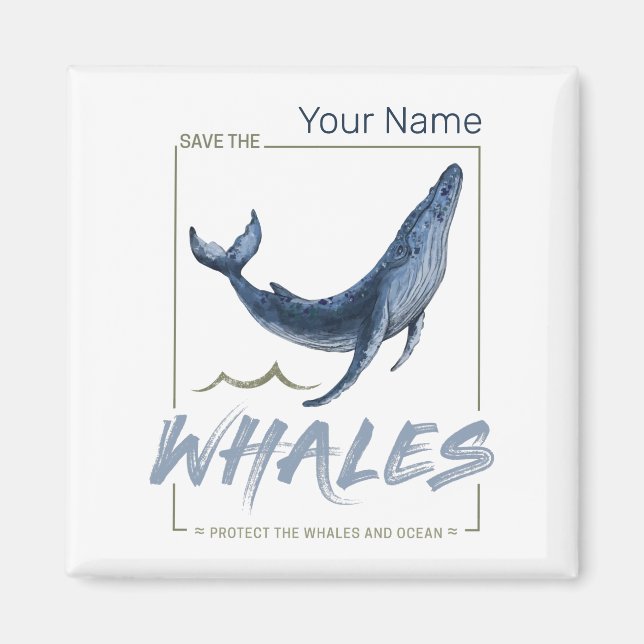 Imã Baleias de proteção à baleia e Cetáceos de aquarel (Frente)