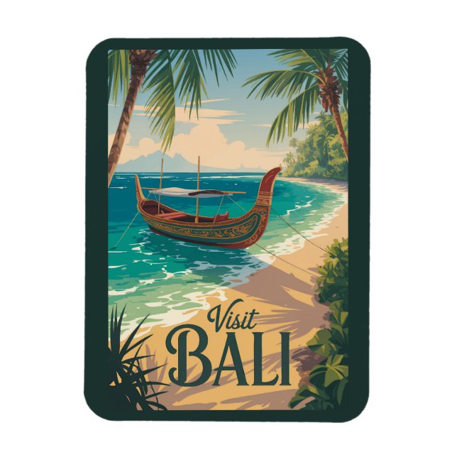 Ímã Bali Indonesia Illustration Travel Art Vintage (Vertical)