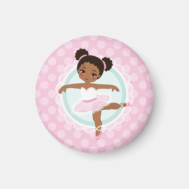 Imã Ballerina Afro-Americana - Dançarina Balé Rosa (Frente)