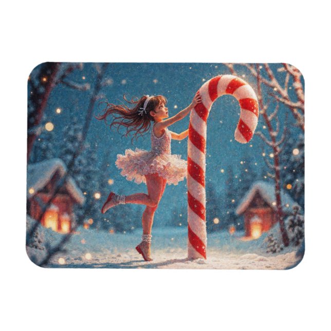Ímã Ballerina Anime Girl & Candy Cane Christmas (Horizontal)