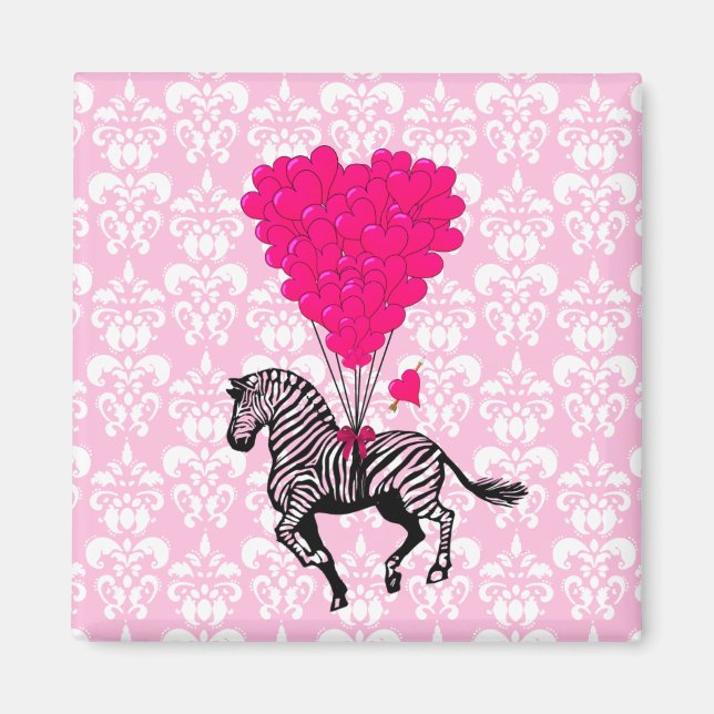 Imã Balões de zebra e coração cor-de-rosa (Frente)