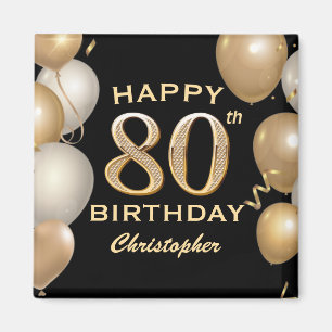 Imã Balões Festa de aniversário preto e Dourado