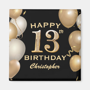 Imã Balões Festa de aniversário preto e Dourado