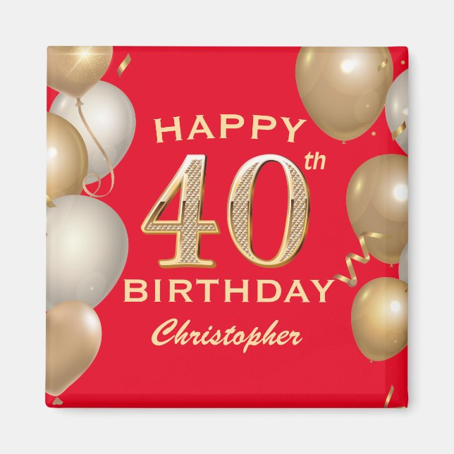 Imã Balões Vermelhos e Dourados do Partido aniversário (Frente)