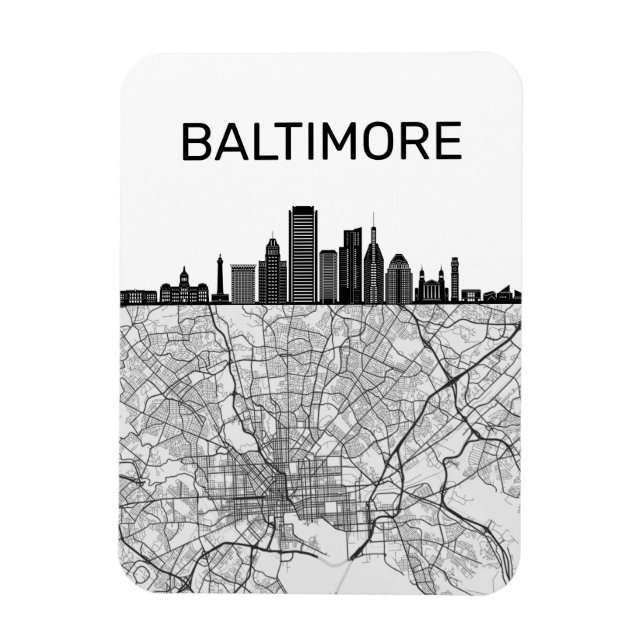Ímã Baltimore Maryland City Skyline with Map (Vertical)