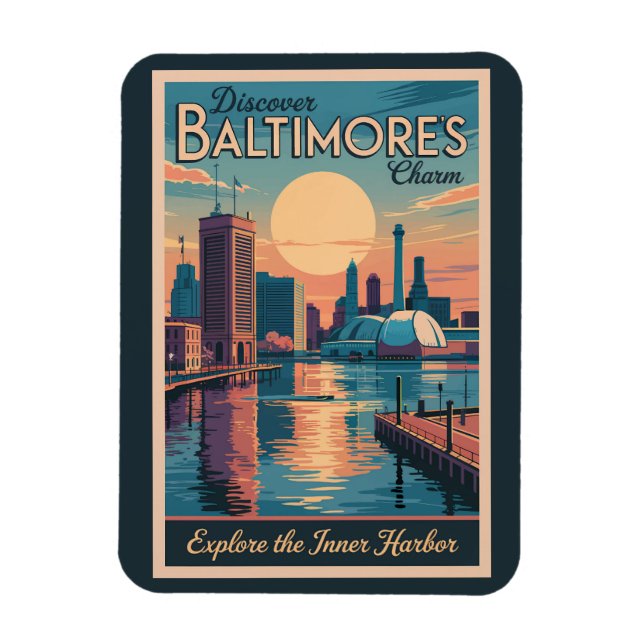 Ímã Baltimore Maryland Skyline Viagem Art Vintage (Vertical)