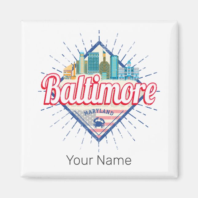 Imã Baltimore Maryland United States Skyline Vintage (Frente)