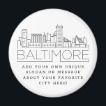 Imã Baltimore | Mensagem de Cidade Personalizada ou Sl<br><div class="desc">Um favor ímã único representando a bela cidade de Baltimore,  Maryland. Este chaveiro apresenta uma ilustração estilizada do horizonte único da cidade com seu nome embaixo. Por baixo do nome da cidade está um lugar para o seu slogan ou afirmação exclusivo sobre a sua cidade favorita.</div>