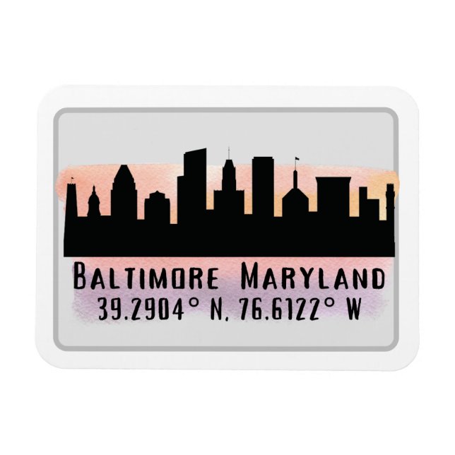 Ímã Baltimore Skyline Latitude e Longitude (Horizontal)