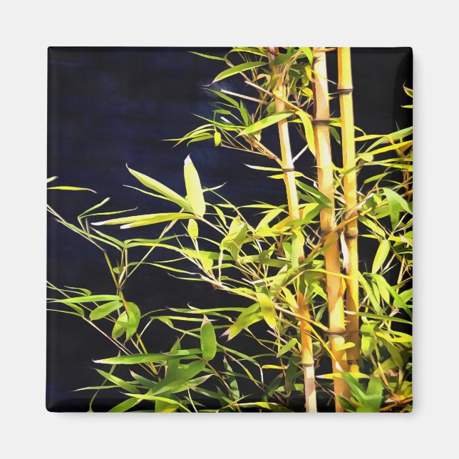 Imã Bambu Foliage Arte Tropical Em Preto (Frente)