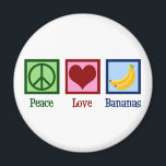 Imã Bananas de Amor pela Paz<br><div class="desc">Bananas de Amor à Paz. Um presente bonitinho de amante de banana com sinal de paz e coração junto à fruta amarela.</div>