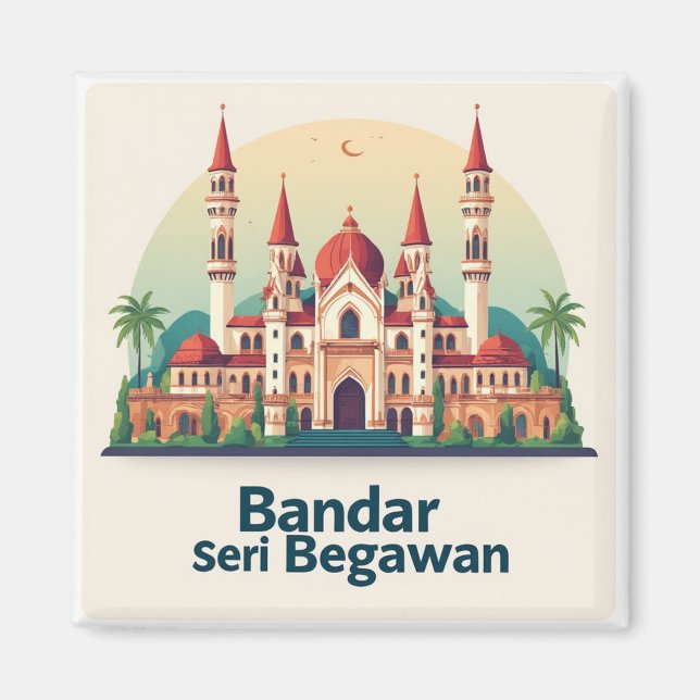 Imã Bandar Seri Begawan Com Cúpulas Vermelhas (Frente)