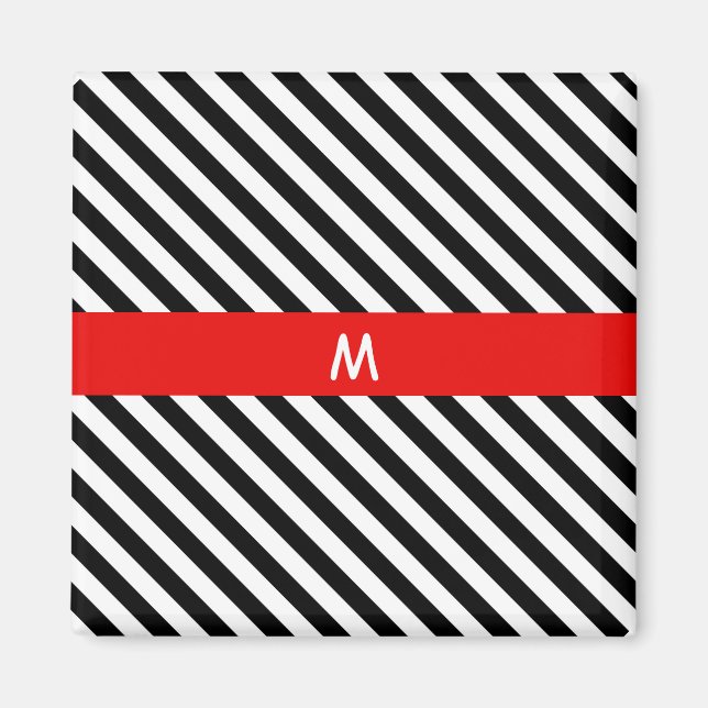 Imã Bandas de Diagonal Pretas e Brancas (Frente)