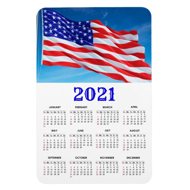 Ímã bandeira americana | Calendário Patriótico 2021 (Vertical)